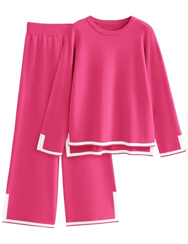 Image of Tanming Women's 2 Piece Outfits Long Sleeve Knit Sweater Top Wide Leg Pants Lounge Sets Tracksuits