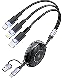 100W 5-in-1 Retractable Charging Cable, Lightn-ing/Micro USB/Type C Multi Charger Cord for iPhones, iPads, MacBook, Tablets, Galaxy, Note & More - 4Ft/1.2M 5A Fast Charging, Durable & Portable, Black