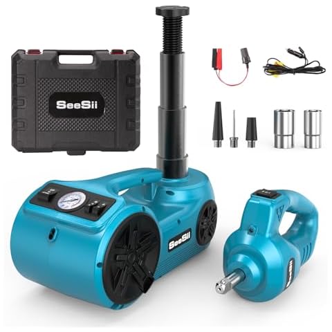 Seesii Electric Car Jack, 3 in 1 Car Jack Hydraulic with Electric Impact Wrench and Tire Inflator Pump, 5 Ton Portable Car Lift Kit for SUV Truck Easily Change Tires, Electric Hydraulic Jack for Car Cover
