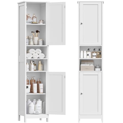 TEENFON 67' Tall Bathroom Cabinet with Adjustable Shelves and Doors, Narrow Bathroom Storage Cabinet for Small Space, Living Room, Entryway, Kitchen, White