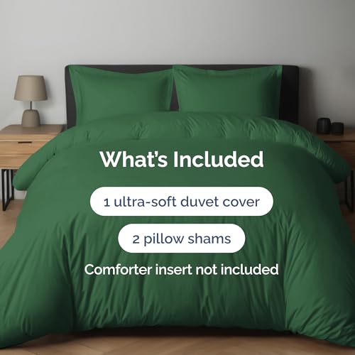 Image of Duvet Cover Full Size Set - Extra Soft Full Duvet Cover 80 inch x 90 inch with 2 Pillow Shams for Women, Men, Kids & Teens - Hotel Luxury w / Zipper Closures & Ties - Comfy, Cozy & Breathable (Emerald Green)