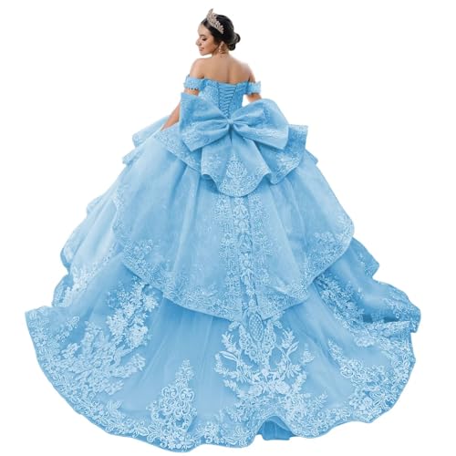 Mouccy Princess Layered Sky Blue Quinceanera Dresses Beaded 15 Dress