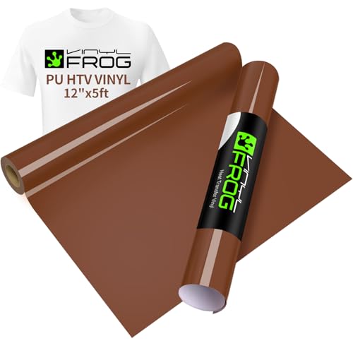 Image of VINYL FROG Chocolate Heat Transfer Vinyl Roll 12 inch x5ft Matte HTV Vinyl | Chocolate Brown Iron on Vinyl for T-Shirts, Stretchy & Machine Washable Heat Press Vinyl for DIY Craft Designs