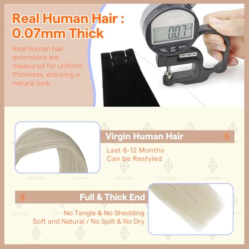 Image of Full Shine Injected Tape in Hair Extensions Human Hair Color Pure Platinum Blonde Virgin Hair Invisible Tape in Extensions 10pcs 20g 14Inch Natural Looking Clavicle Cut