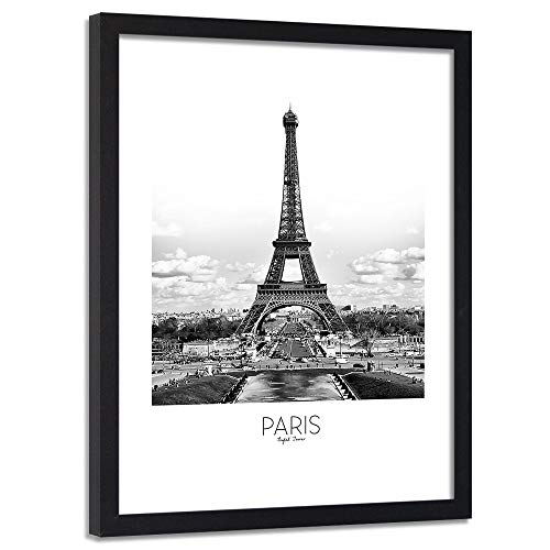 Feeby Affiche cadre noir Paris 40x60 cm 1 partie Tableaux Tableau Mural Photo Moderne Décoration Murale Artistique Photographie Design Cuisine Salon Chambre à coucherTour Eiffel Architecture blanc