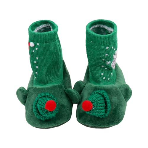 Baby Infant Christmas Booties Girl Boy Cozy Fleece Knit Sock Slippers Anti Slip First Walking Shoes Newborn Warm Boots (Green, 6-9 Months)