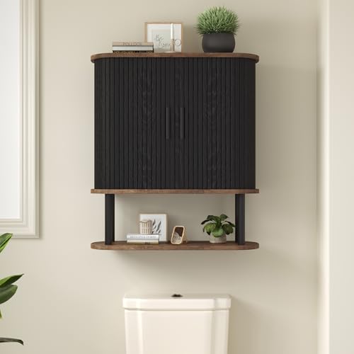OPERTION Bathroom Wall Cabinet, Over The Toilet Cabinet with Sliding Doors and Adjustable Shelf, Space Saver, Wall Mounted Medicine Cabinet for Laundry Room & Kitchen & Living Room, Black