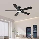 GJeg Ceiling Fans with Lights, 52 Inch Low Profile Ceiling Fan with Light and Remote, Flush Mount Ceiling Fan, 3CCT, Dimmable, Noiseless, Ceiling Light Fan for Bedroom, Indoor/Outdoor Use,Black