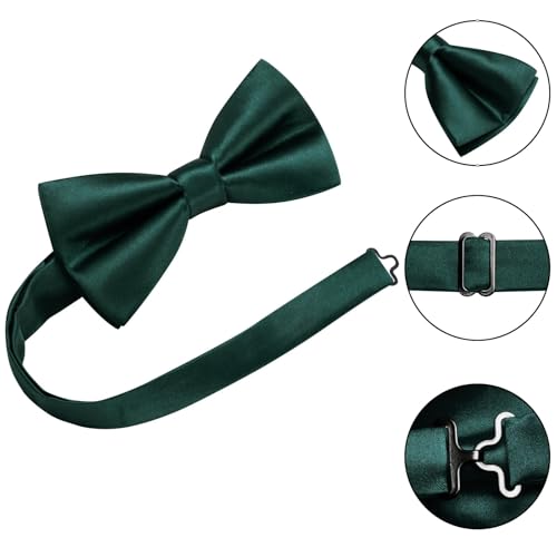 Image of Hi-Tie 5Pcs Mens Solid Color Silk Tie Satin Pretied Bowtie Lapel Pin for Men Handkerchief Cufflink Wedding Gift Box