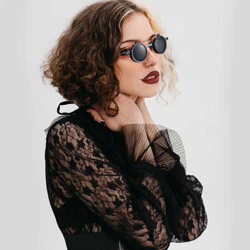 IGnaef Retro Flip-Up Round Seampunk Sunglasses 90's Style Small Circle Flip Glasses with Double Lenses IF3072