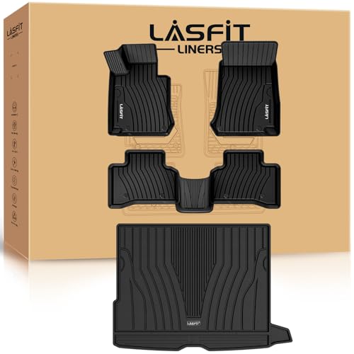 Image of LASFIT Floor Mats & Cargo Mat for Mercedes Benz GLC SUV 2016-2022 | Fit for GLC 300 /350e /43 AMG /63 AMG(๐๐จ๐ญ ๐
๐ข๐ญ ๐๐จ๐ฎ๐ฉ๐), All Weather TPE 1st & 2nd Row Floor Liners & Trunk Mat, Black