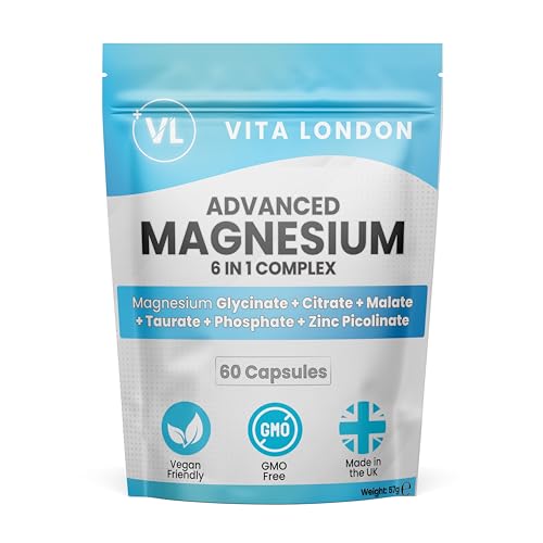 Magnesium Glycinate Complex 6-in-1 – High Absorption Chelated Magnesium Bisglycinate with Zinc Picolinate for Sleep, Relaxation & Muscle Function – 60 Vegan Capsules