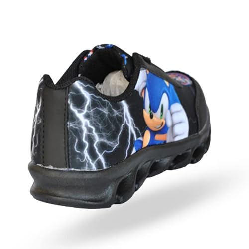 Tenis De Led Masculino Calce Facil Sonic Infantil Meninos Estilo Original + Chinelo E Brindes Cor:Pr