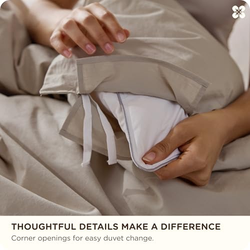 Bedsure Cotton Duvet Cover Queen Size - Luxury Slub Weave 100% Cotton Duvet Cover with a Linen Like Textured, Easy Change Durable Bedding, Natural Linen, 90" x 90"