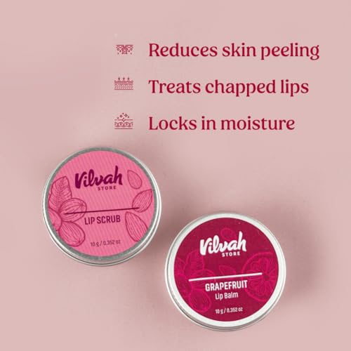 Image of Vilvah Lip Nourishing Combo | Lip Scrub & Grapefruit Lip Balm | Gentle Exfoliation for Pigmented & Chapped Lips | Deep Hydration with Natural Tint | Smooth, Soft & Healthy-Looking Lips | 10g + 10g