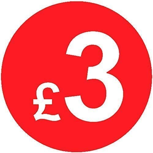 Pack of 500-20mm Price Stickers/Labels - Choose from 10p to £95 - Bright Red - Many Prices to Choose from (£3 - Red) — image 1