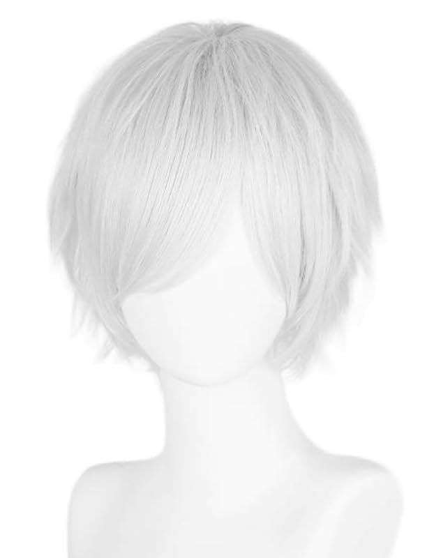 Image of LABEAUTE Unisex Short Silver White Cosplay Wig Male Man Woman With Bangs Anime Fluffy Cosplay Hair Wigs for Party and Halloween for Gift + Free Cap