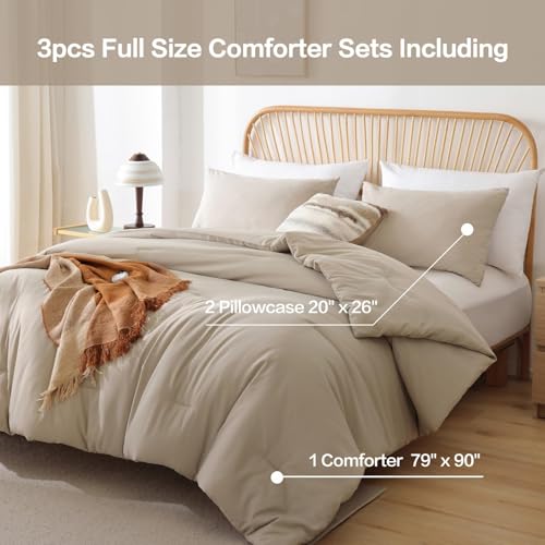 Image of ROSGONIA Oversized King Comforter 120x120, 3pcs Super King Comforter (1 Light Khaki Comforter & 2 Pillowcases) Lightweight Warm Bedding Blanket Quilt
