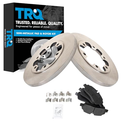 Image of TRQ Rear Brake Pad and Rotor Set Semi Metallic Compatible with 2015-2019 Ford Transit-350 HD