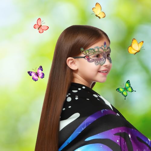 AUYAO Kinder Feenflügel Kostüm 4PC Schmetterlings Flügel Set Mädchen mit Maske Haarreif Tattoo Schmetterling Umhang Flügel Prinzessinnenflügel Schmetterlings Elfen Fee Anzieh Schmetterling Kostüm (A)