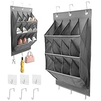 FitRepa Schuhaufbewahrung Hängend Schuh Organizer Hängend mit 12 Großen Taschen, Über der Tür Schuhregal für Schrank mit 3 Metallhaken und 3 Haken Selbstklebend (Grau)