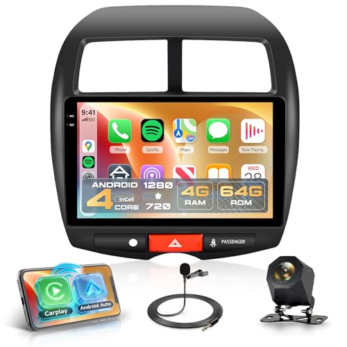 4G+64G Android Autoradio pour Mitsubishi ASX 1/Citroen C4/Peugeot 4008 sans Fil Carplay Android Auto, 10.1 Pouces Incell Écran Tactile Autoradio GPS Navi WiFi...