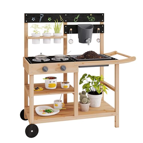 HOMASIS Matschküche Kinder Outdoor, Kinderküche mit Wassertank Spülen...