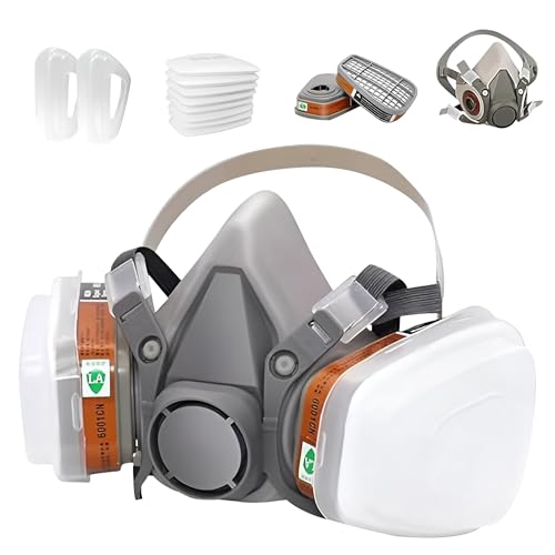 Image of Gas Mask Respirator Set Activated Carbon Filters & Protective Goggles | 6200 Industrial Mask For Epoxy Resin Work, Wall Painting, Welding, Polishing, Spraying & Gas, Construction