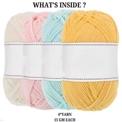 Image of Dodhar 4 PCS Crochet Yarn Set, Soft Fluffy Knitting Yarn with Crochet Hook, Scissors & Stitch Markers - Pastel Color Thread for Crochet & Hand Knitting (4 Yarn kit)