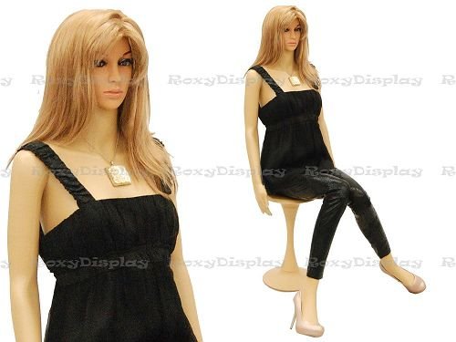 (PS-G6+1 Free Wig) Plastic Female Mannequin Skin Color Sitting Pose, Comes with Stool. Height: 18