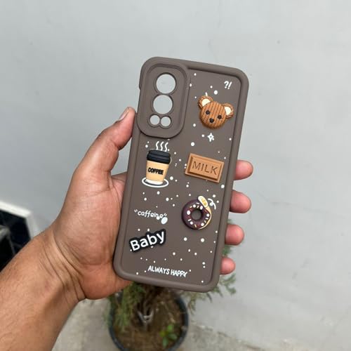 Image of Pikkme Back Cover for Oneplus Nord 2 5G | Cute Fun Cartoon 3D Bear Silicone Full Body Protection Bumper Case (Brown)