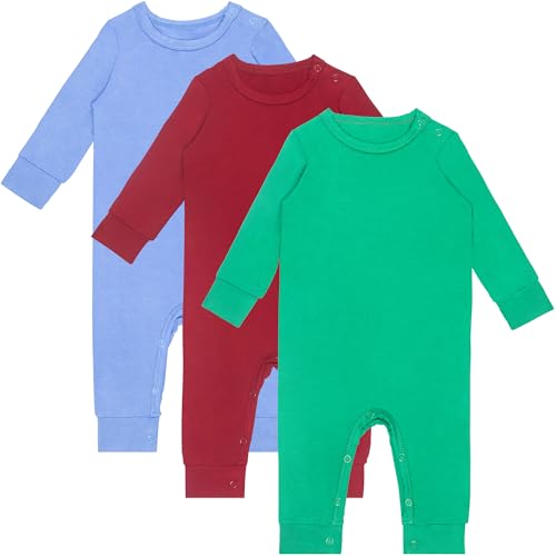 Image of GUISBY Baby Footless Romper, Rayon of Bamboo Long Sleeve with Snap Closure Pajamas Sleepers Pack of 3
