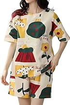 LIMNORIA Women's Cotton Blend Pajama Set, Short Sleeve T-Shirt and Shorts, Cute Bear Print Nightwear, Purple and Grey