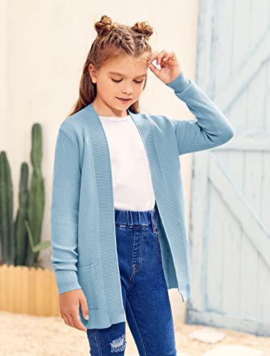 Image of Girls Cardigan Kids Open Front Oversized Sweater with Pockets | Casual Cardigans, Soft Knit, Long Sleeve, Uniform Cardigan for Girls, 7-14 Years