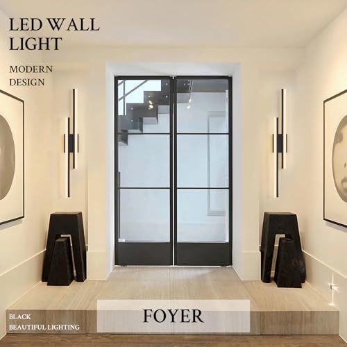 Image of LED Wall Sconce Set of 2 Black Remote Modern LED Vanity Lights Set of 2 Indoor Wall Light Fixtures for Living Room, Dimmable Wall Sconce for Bedside Bedroom Bathroom, L31.5inch 2 Pack
