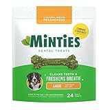 Minties Dental Chews for Dogs, 24 Count, Vet-Recommended Mint-Flavored Treats for Large Dogs Over 50 lbs, Dental Bones Clean Teeth, Fight Bad Breath, and Removes Plaque and Tartar