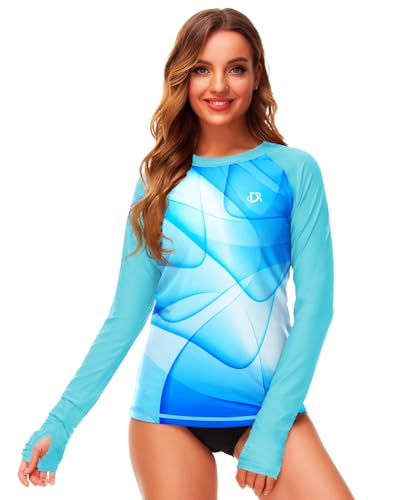 Image of Deerose Womens Gradient Rash Guard UPF 50+ Swim Shirts Surfing Top with Thumb Hole