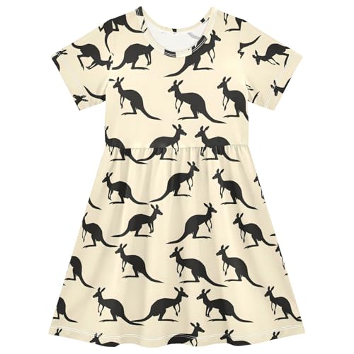 ALAZA Kangaroo Silhouette Funny Toddler Girls Dress Short Sleeve A-line Dress 2-8 Years
