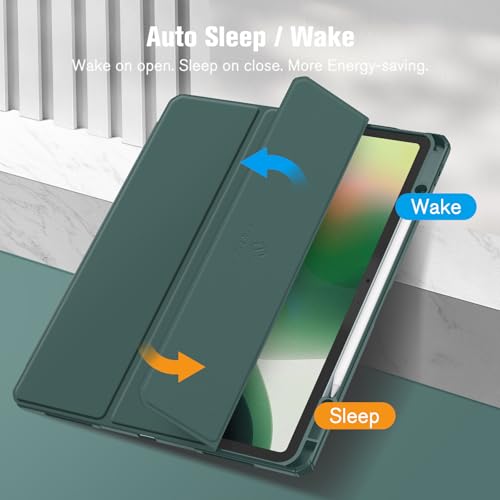 Image of Fintie Hybrid Slim Case for iPad Air 13-inch (M2) 2024, [Built-in Pencil Holder] Shockproof Cover with Clear Transparent Back Shell (Midnight Green)