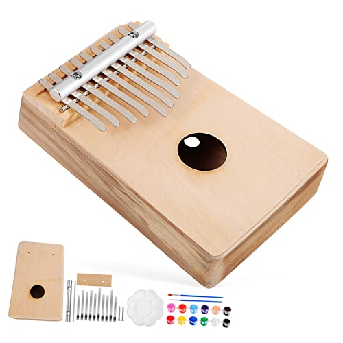 EXQUIMEUBLE 木製サムピアノ キー 小型カリンバ楽器 子供用 属キー付き 音符入り 初心者向け 持ち運び便利 おもちゃ