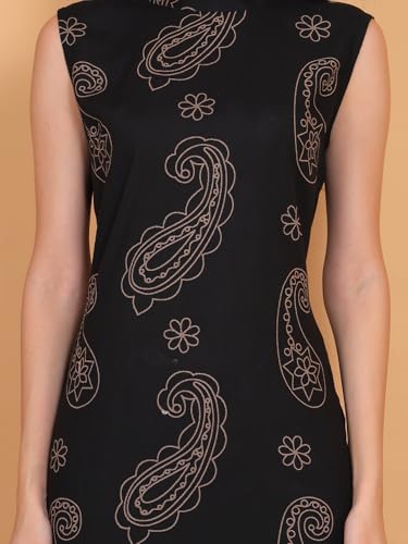 Image of FIMS - Fashion is my style Rayon Short Kurti for Women, Ethnic Printed, Black Sleeveless Kurtis, Summer Wear, Ideal Gift for Girls