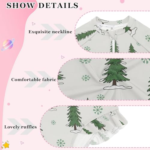 Winter Trees Snow Pattern Girls Rash Guard Swimsuits Long Sleeve One Pieces Bathing Suit UPF 50+ Zipper Swimwear4