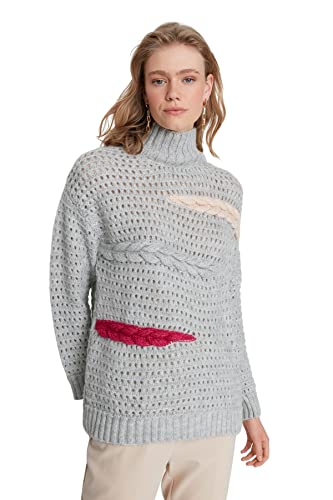 OKJK Suéter Liso de Gran tamaño con Cuello Alto Sudadera, Gris, M para Mujer Cover
