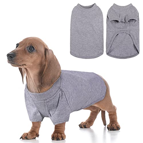 T-Shirts Dackel Kleidung, Baumwollhemden Welpe Weste Corgi Pullover Shirt Weich und Atmungsaktiv Sweatshirt Sommer für Kleine/Mittlere/Große Dackel Hunde Corgi(Grau, L) Cover