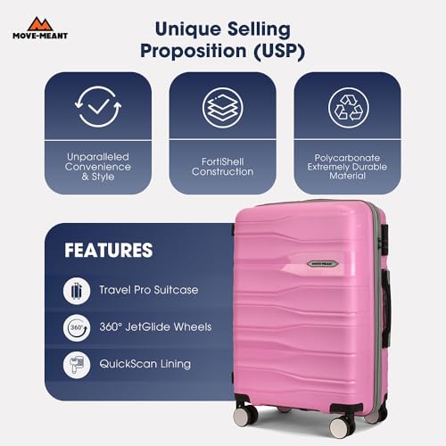 Image of Move-Meant TRAVELFY Small & Medium 55 & 66Cm Suitcase 8 Wheels Number Lock Polypropylene Pink Trolley Bag for Men & Women | 360 Degree Wheeling Luggage | Trolley Bags for Travel