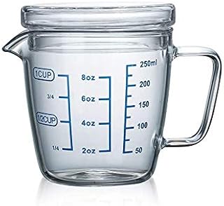 Measuring Jug 250ml/500ml Glass Measuring Cup Heat Resistant High Borosilicate Transparent Beaker Mug with Lid 8.5/17oz Solid Ounce Cup Fluid Accuracy Measure Tool for Microwave,Tea,Cafe,Whiskey,Milk