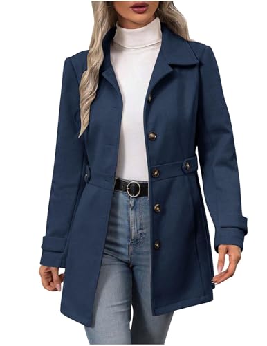 Manteau en laine pour femme veste longue avec poches et cardigan trench chaud couleur unie