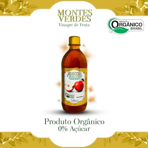 Kit com 3 Vinagre Orgânico de Maçã 530ml 5% De Acidez Puro 530ml Vinagre Montes Verdes