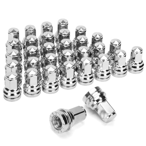 DYNOFIT 14mmx1.5 OEM/Stock Lug Nuts Compatible with 2017-2026 Ford F-250 & F-350 32 Pack HEX 21mm (13/16) One-Piece Design Factory Chrome Wheel Lug Nuts HCPZ-1012-B HCPZ-1012-A