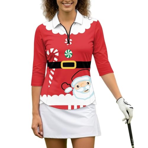 TODIYADDU Christmas Elf Cloth Golf Shirts for Women Xmas 3/4 Sleeve Tops